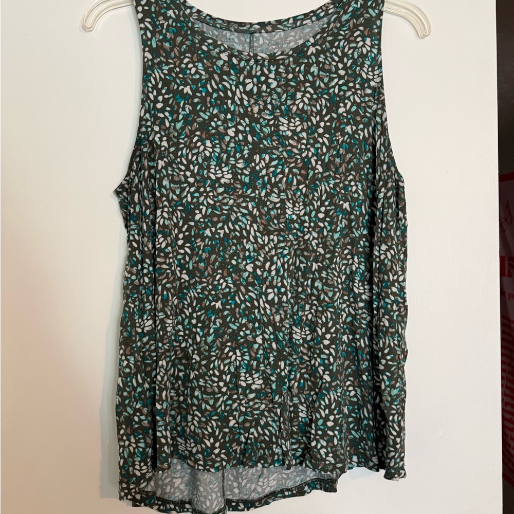 Nine West Teal and Brown Patterned Tank Top